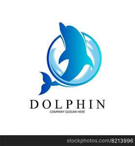 Dolφn Logo vector icon design, Mari≠Animals Fish Types Mammals, love to fly and jump