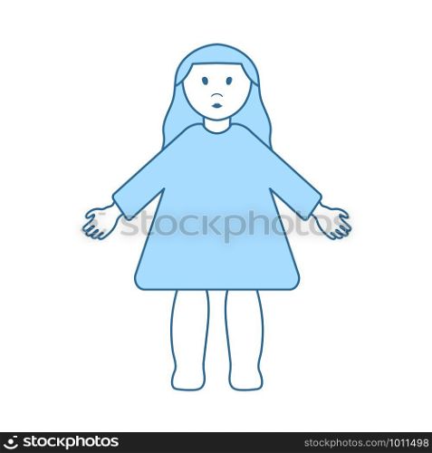 Doll Toy Icon. Thin Line With Blue Fill Design. Vector Illustration.