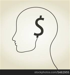 Dollar an ear on a head. A vector illustration