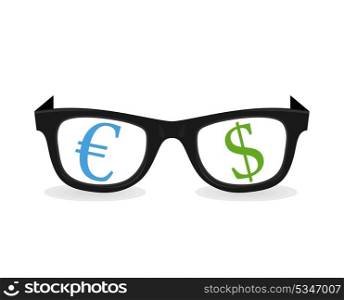 Dollar and euro in Glasses. A vector illustration