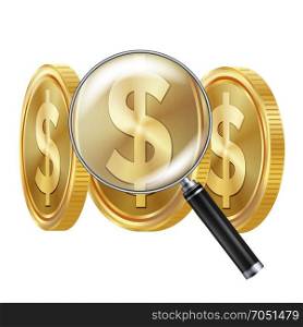 Dollar And Magnifying Glass Vector. Business Concept. Financial Concept. Isolated Illustration. Dollar And Magnifying Glass Vector. Business Concept. Financial Concept. Isolated