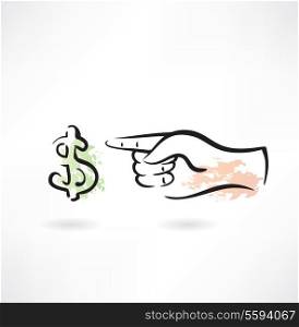Dollar and the hand grunge icon