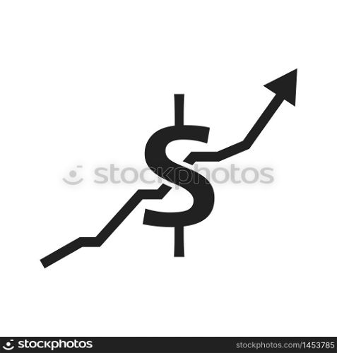 Dollar arrow indicates vector icon, currency sign.