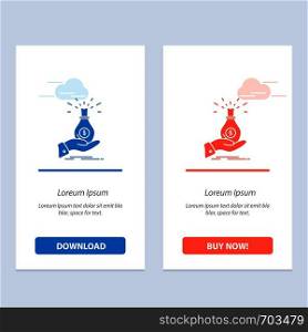Dollar, Bag, Hand, Business, Capital, Debt, Investment, Savings Blue and Red Download and Buy Now web Widget Card Template