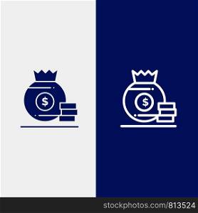 Dollar, Bag, Money, American Line and Glyph Solid icon Blue banner Line and Glyph Solid icon Blue banner