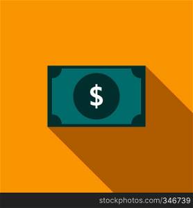 Dollar banknote icon in flat style on a yellow background. Dollar banknote icon, flat style
