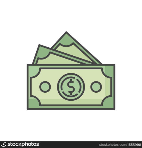 Dollar banknotes RGB color icon. Salary payout. Pile of money. Financial operation. Business investment. Currency in paper bills. Wealth and cash. Tax to pay. Isolated vector illustration. Dollar banknotes RGB color icon