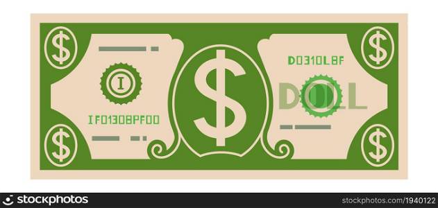 Dollar bill banknote. Paper money icon. Cash vector illustration isolated on white background.. Dollar bill banknote. Paper money icon. Cash illustration.