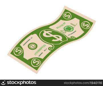 Dollar bill flying. Paper money banknote. Cash vector illustration isolated on white background. Dollar bill flying. Paper money banknote. Cash vector illustration