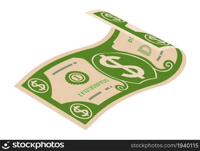 Dollar bill icon. Cash money. Paper banknote folded. Vector illustration.. Dollar bill icon. Cash money. Paper banknote folded.