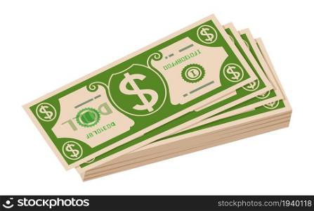 Dollar bill stack. Pack of paper money. Cash pile. Vector illustration. Dollar bill stack. Pack of paper money. Cash pile