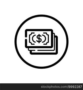 Dollar bills. Cash money. Commerce outline icon in a circle. Isolated vector illustration