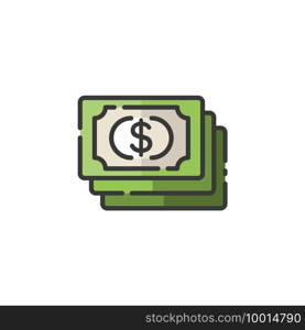 Dollar bills. Cash money. Filled color icon. Isolated commerce vector illustration