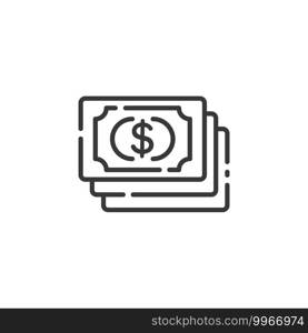 Dollar bills thin line icon. Cash money. Isolated outline commerce vector illustration