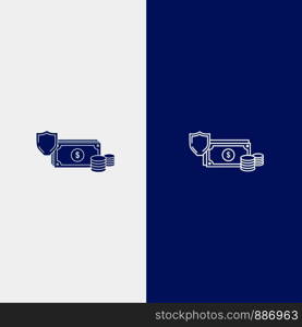 Dollar, Business, Coins, Finance, Gold, Money, Payment Line and Glyph Solid icon Blue banner Line and Glyph Solid icon Blue banner