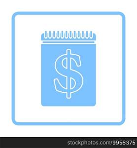 Dollar Calendar Icon. Blue Frame Design. Vector Illustration.
