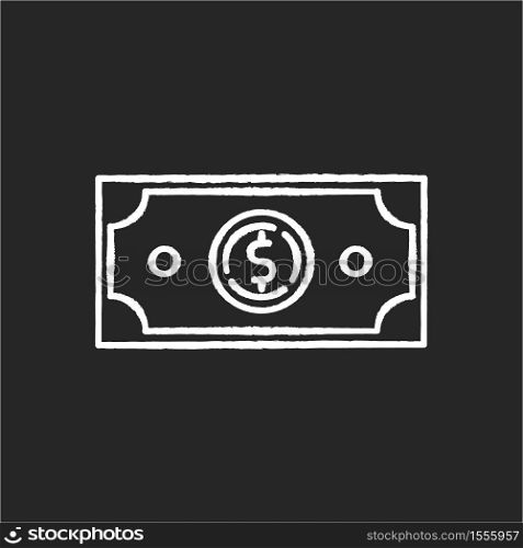 Dollar chalk white icon on black background. Money exchange. Investment in stock. Trading service. Financial wealth. Bill to pay. Capital for business fund. Isolated vector chalkboard illustration. Dollar chalk white icon on black background