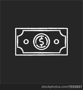Dollar chalk white icon on black background. Money exchange. Investment in stock. Trading service. Financial wealth. Bill to pay. Capital for business fund. Isolated vector chalkboard illustration. Dollar chalk white icon on black background