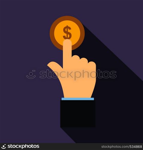 Dollar click sign icon in flat style on a violet background. Dollar click sign icon, flat style
