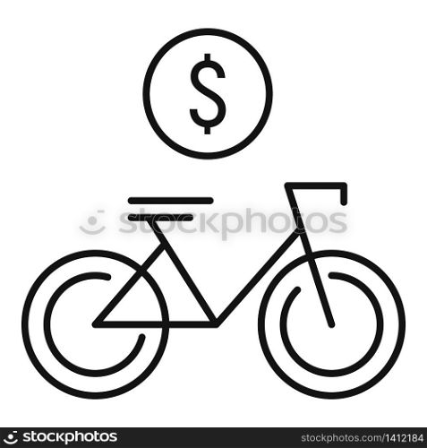 Dollar coin bike rent icon. Outline dollar coin bike rent vector icon for web design isolated on white background. Dollar coin bike rent icon, outline style