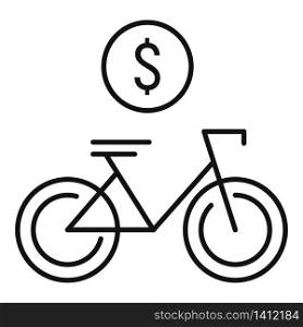 Dollar coin bike rent icon. Outline dollar coin bike rent vector icon for web design isolated on white background. Dollar coin bike rent icon, outline style