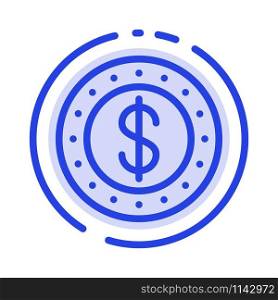 Dollar, Coin, Cash Blue Dotted Line Line Icon
