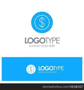 Dollar, Coin, Cash Blue Solid Logo with place for tagline