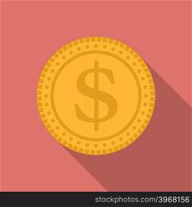 Dollar coin icon. Modern Flat style with a long shadow