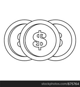 Dollar coin icon. Outline illustration of dollar coin vector icon for web. Dollar coin icon, outline style.