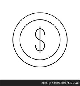 Dollar coin line icon, thin contour on white background. Dollar coin line icon