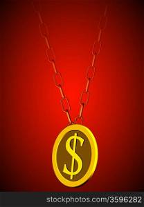 dollar coin medallion over red background, abstract vector art illustration