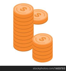 Dollar coin stack icon. Isometric of dollar coin stack vector icon for web design isolated on white background. Dollar coin stack icon, isometric style