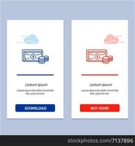 Dollar, Coins, Finance, Money, Business Blue and Red Download and Buy Now web Widget Card Template