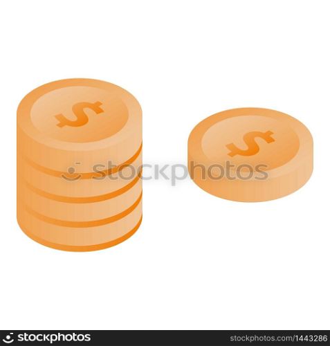 Dollar coins icon. Isometric of dollar coins vector icon for web design isolated on white background. Dollar coins icon, isometric style