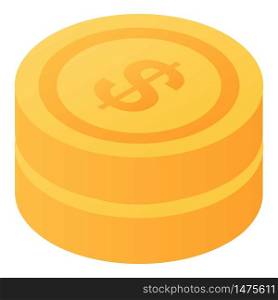 Dollar coins icon. Isometric of dollar coins vector icon for web design isolated on white background. Dollar coins icon, isometric style