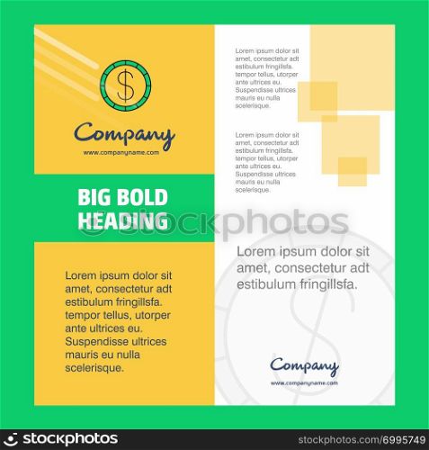Dollar Company Brochure Title Page Design. Company profile, annual report, presentations, leaflet Vector Background