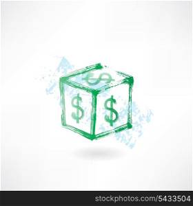 Dollar cube grunge icon