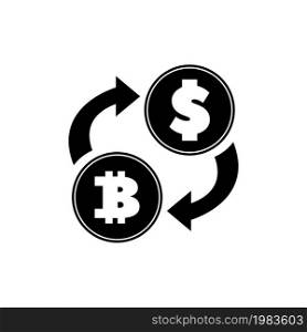 Dollar Currency Exchange Bitcoin. Flat Vector Icon illustration. Simple black symbol on white background. Dollar Currency Exchange Bitcoin sign design template for web and mobile UI element. Dollar Currency Exchange Bitcoin Flat Vector Icon