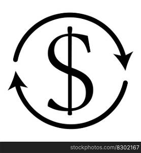 Dollar currency exchange. Money symbol arond arrow finance and business, vector illustration. Dollar currency exchange