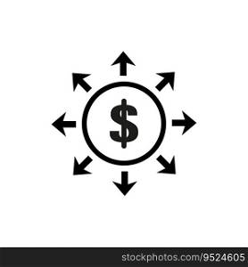 Dollar currency share network. Money sign with multiple arrows icon. Vector illustration. EPS 10. Stock image.. Dollar currency share network. Money sign with multiple arrows icon. Vector illustration. EPS 10.
