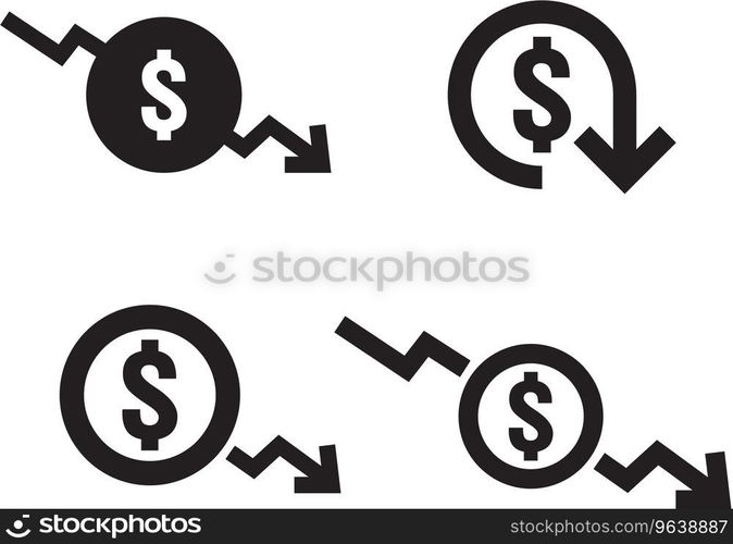 Dollar decrease icon set money symbol with arrow Vector Image