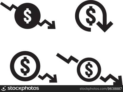 Dollar decrease icon set money symbol with arrow Vector Image