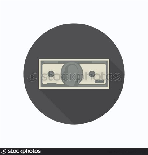 Dollar flat icon with long shadow. Paper dollar banknote.