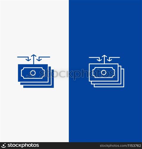 Dollar, Flow, Money, Cash, Report Line and Glyph Solid icon Blue banner Line and Glyph Solid icon Blue banner