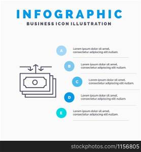 Dollar, Flow, Money, Cash, Report Line icon with 5 steps presentation infographics Background