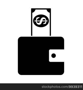 Dollar Get Out From Purse Icon. Black Glyph Design. Vector Illustration.