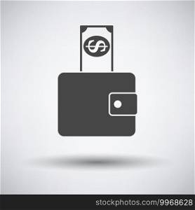 Dollar Get Out From Purse Icon. Dark Gray on Gray Background With Round Shadow. Vector Illustration.