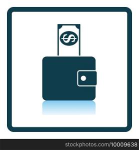 Dollar Get Out From Purse Icon. Square Shadow Reflection Design. Vector Illustration.