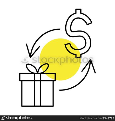 Dollar gift. Cashback sign. Money guarantee. Vector illustration. stock image. EPS 10.. Dollar gift. Cashback sign. Money guarantee. Vector illustration. stock image.
