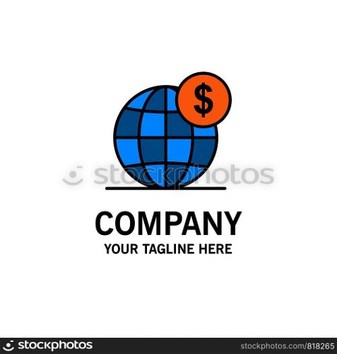 Dollar, Global, Business, Globe, International Business Logo Template. Flat Color